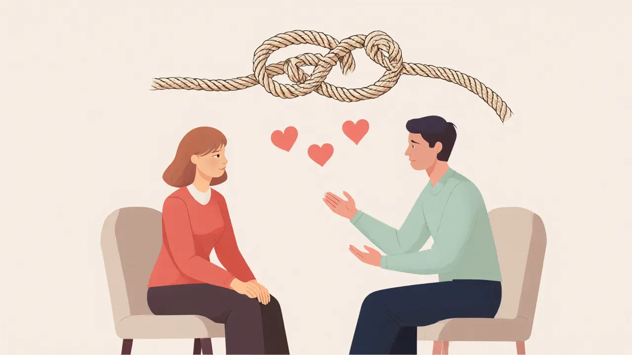 Terapeut pomáhá páru rozpoznat emoce, zatímco jejich konflikt se proměňuje ve společnou vazbu.