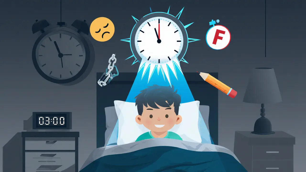 Dítě nespí, protože ho modré světlo telefonu ruší.