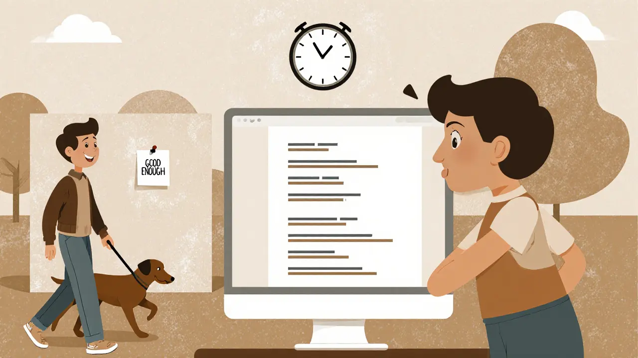 Osoba před počítačem s mnoha verzemi e-mailu, zatímco jiná verze se už užívá přírody.