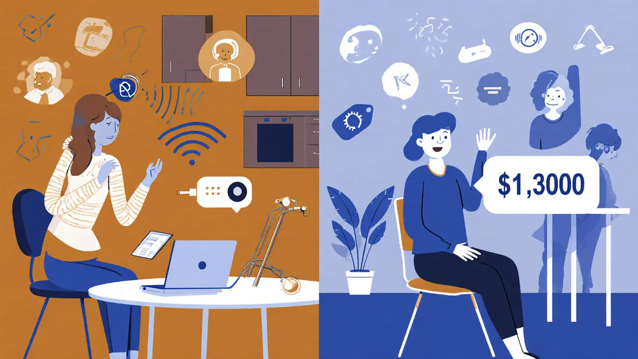 Terapeut pracuje doma s počítačem a hlukem z kuchyně, vedle něj stejná cena jako v kanceláři.