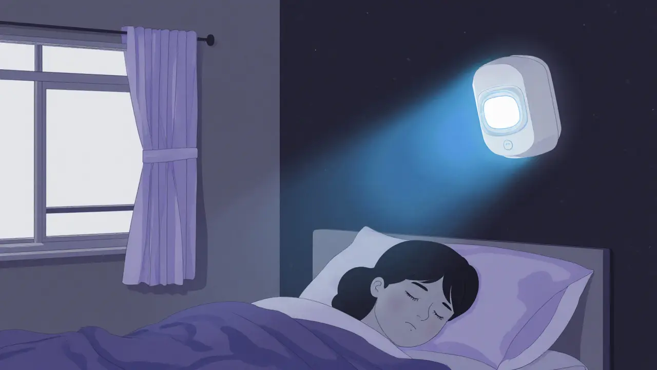 Chytrý senzor v ložnici sleduje pohyb, zatímco okno má omezený otevírací rozsah.