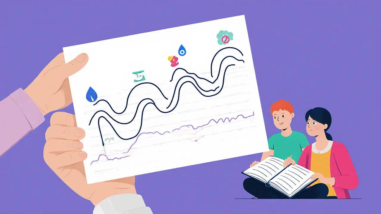 Osoba drží časovou osu s vlnami pokroku, terapeut s ní společně analyzuje malé změny.