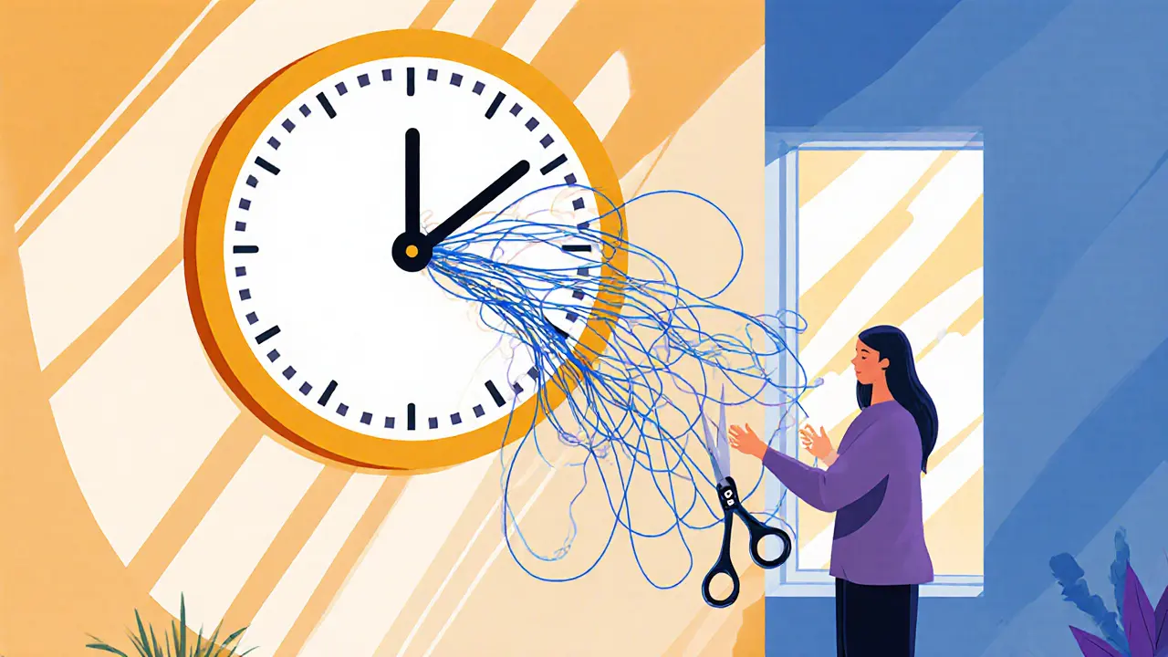 Čas je znázorněn jako provázky rituálů, které jsou přerušeny.