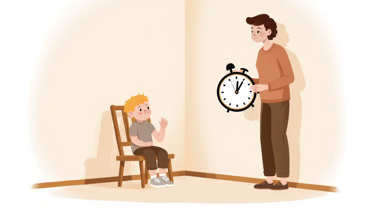 Dítě v časové pauze v klidném rohu bez hraček.