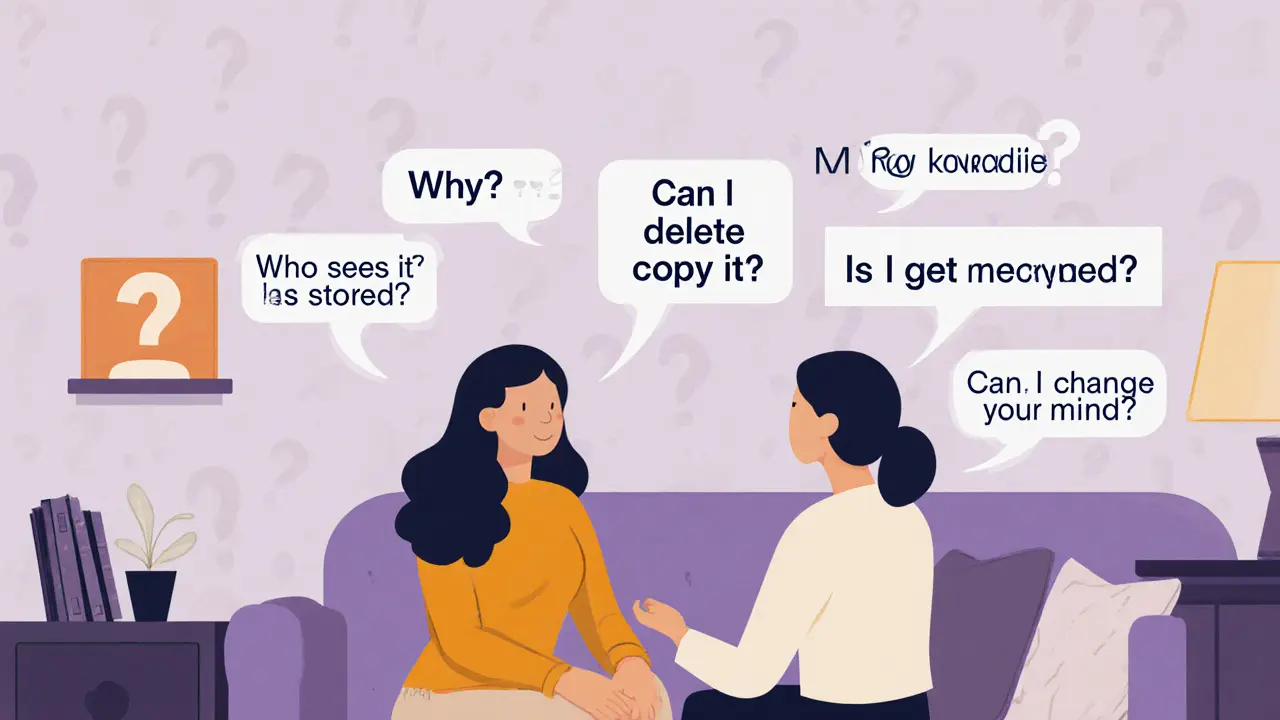 Klient klade otázky o nahrávání terapie s přátelským terapeutem.