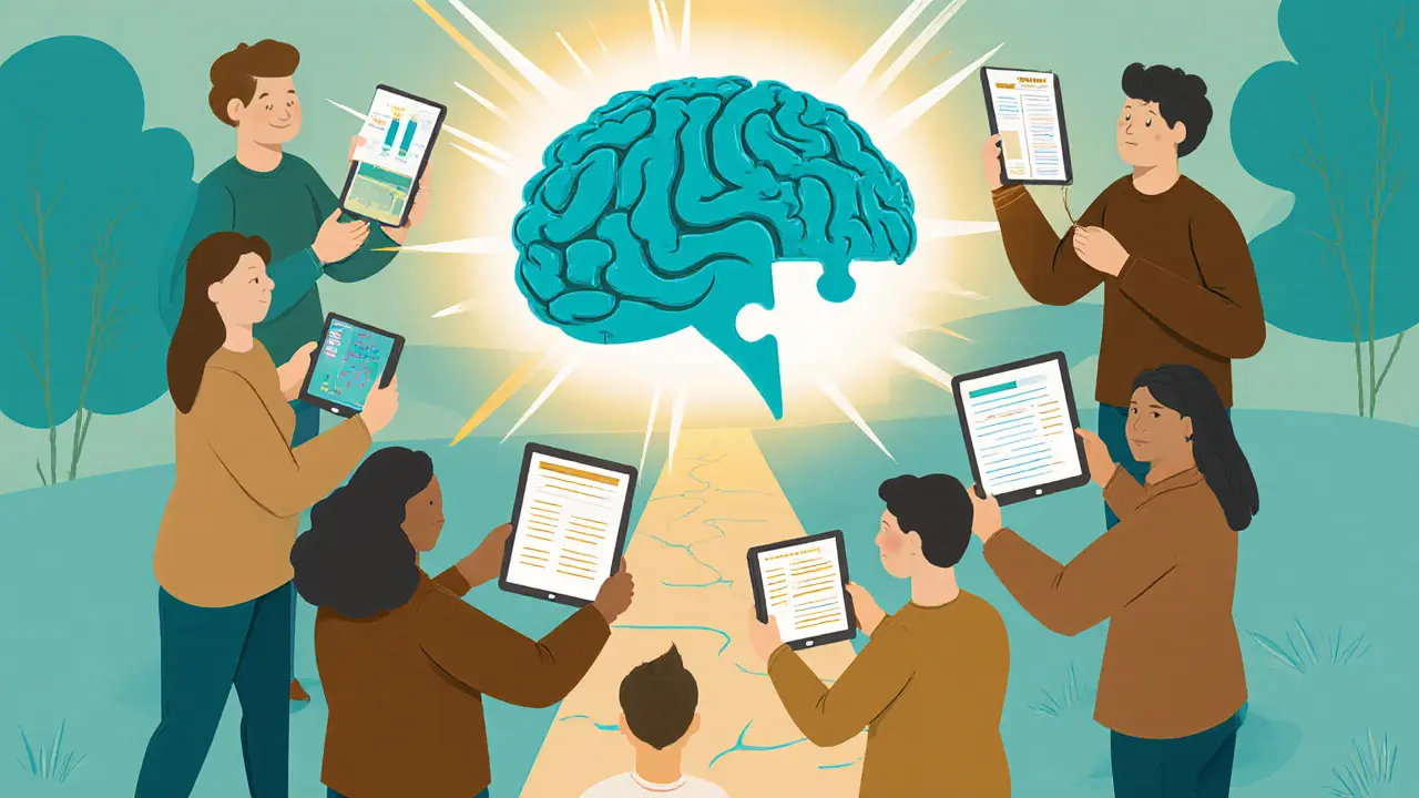 Skupina lidí spojuje kousky hlavy jako puzzle do celku.