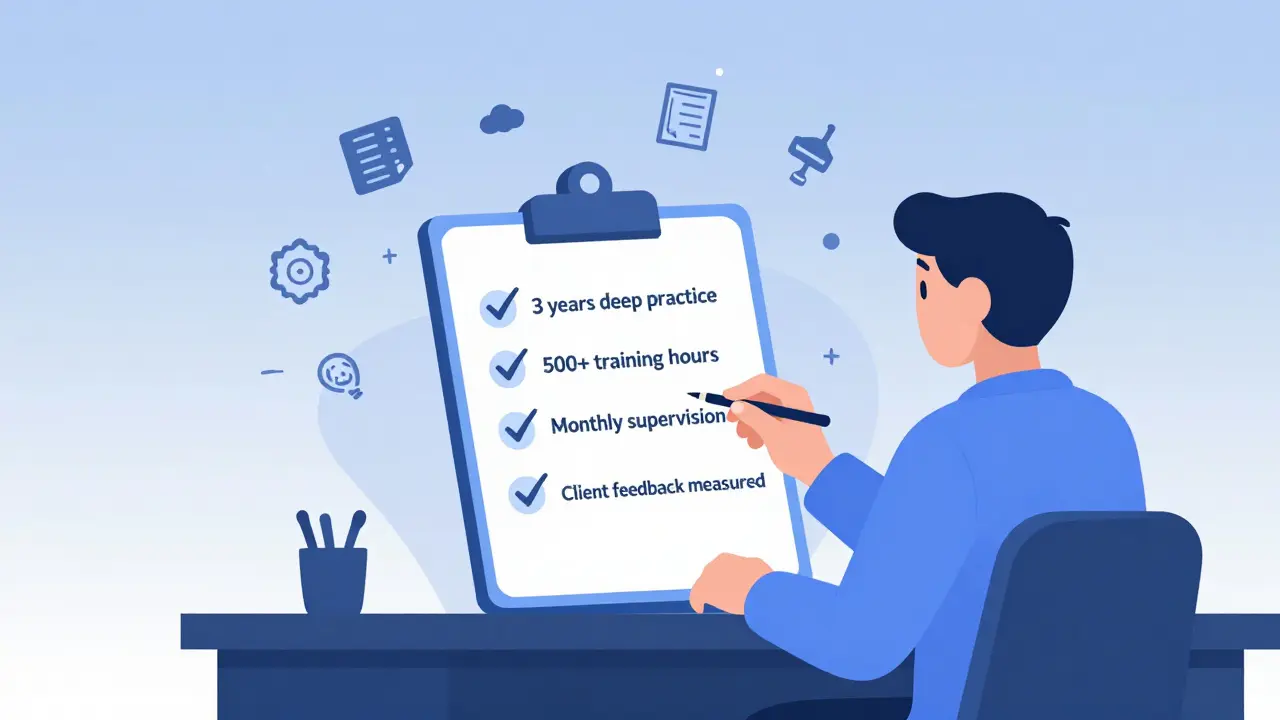 Terapeut kontroluje seznam zodpovědné přípravy na eklektickou terapii, nekontrolované techniky se vzdalují.