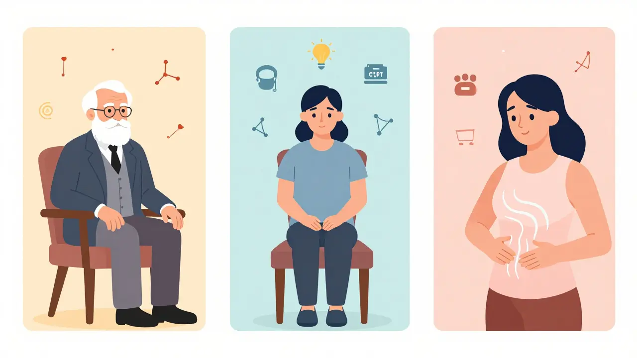 Evoluce psychoterapie: tři scény od Freuda po moderní tělesně orientované přístupy v jedné kompozici.