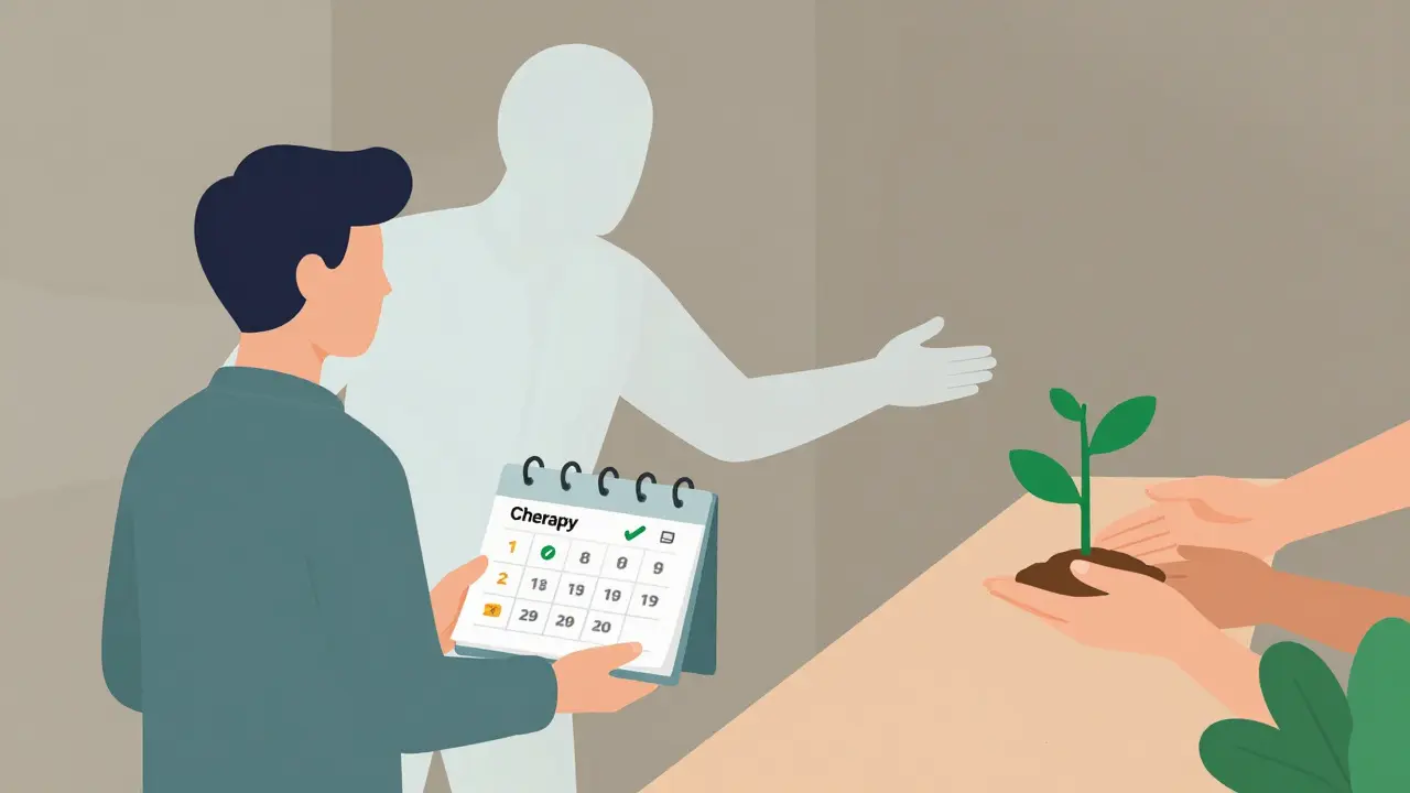 Návrat domů s podporou a novým začátkem, překonávání minulosti.