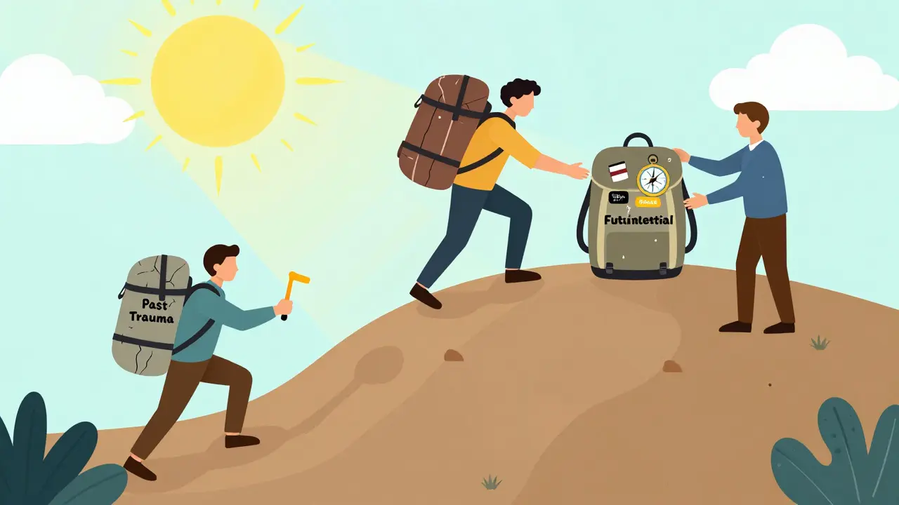 Cesta od zpracování minulosti přes psychotherapii k budoucímu růstu s pomocí kouče.