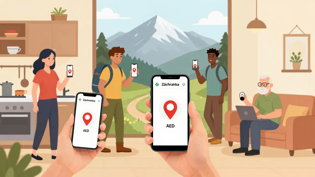 Lidé v různých situacích používají aplikaci Záchranka s mapou a videovoláním.