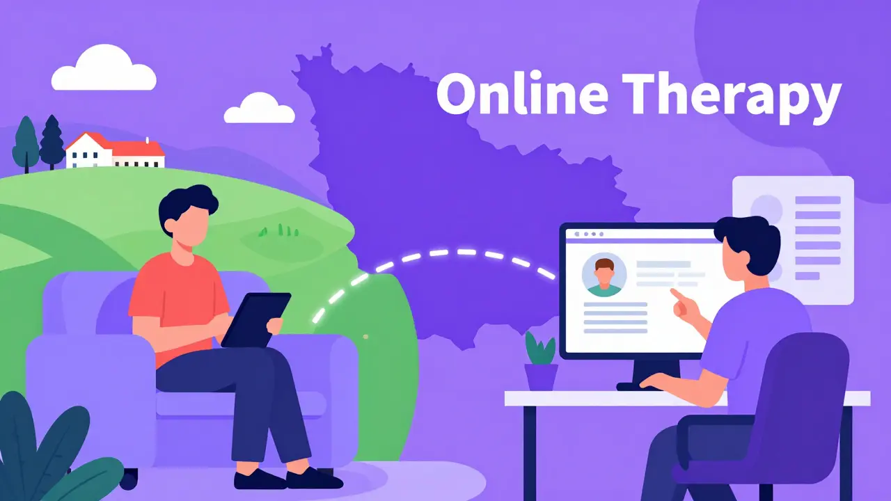 Člověk v regionu využívající online terapii od specialisty z Prahy.