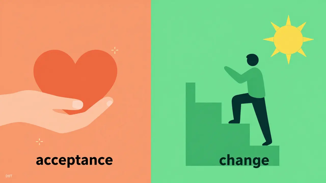 Ilustrace kontrastu mezi přijetíme a změnou v rámci léčby DBT.