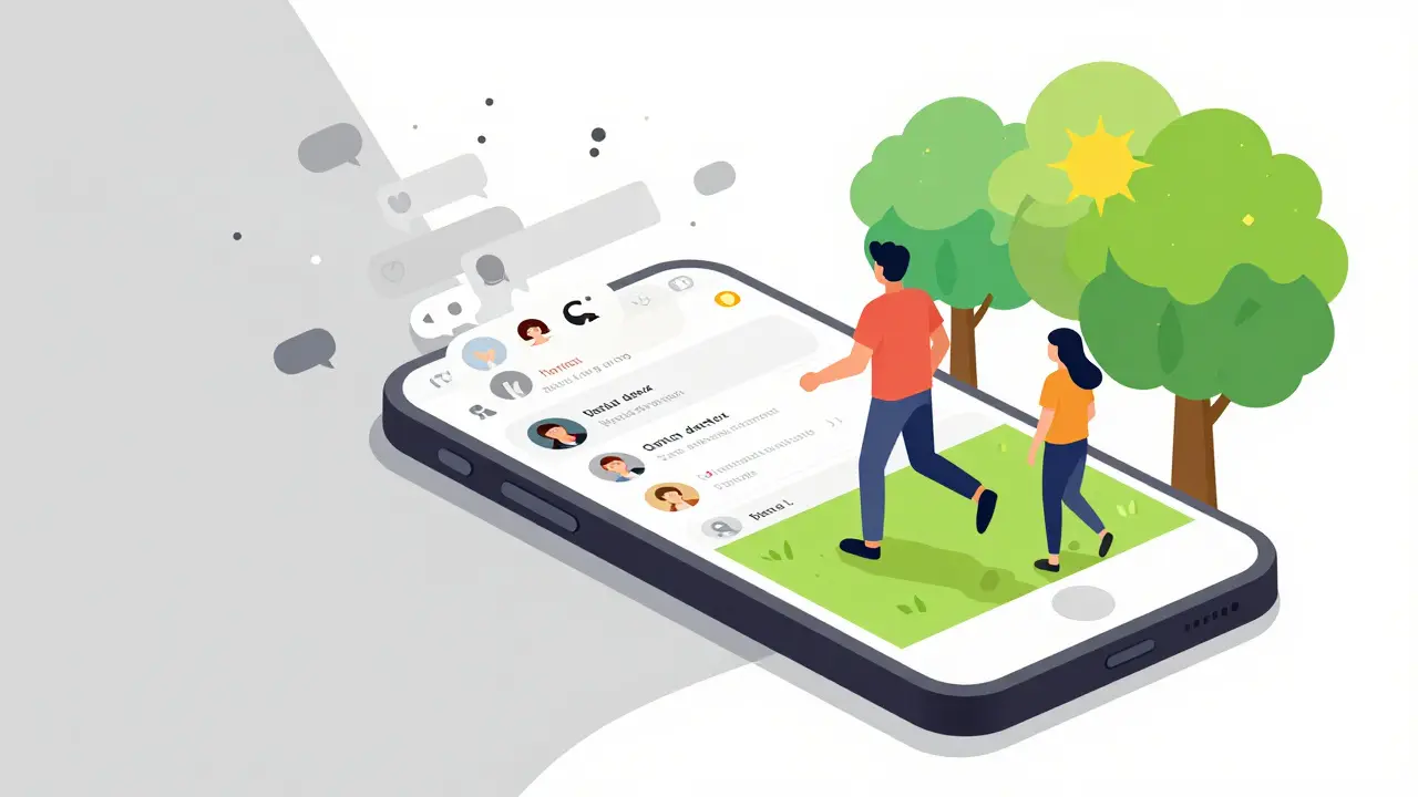 Kresba znázornující přechod z digitálního světa do reality a přírody.