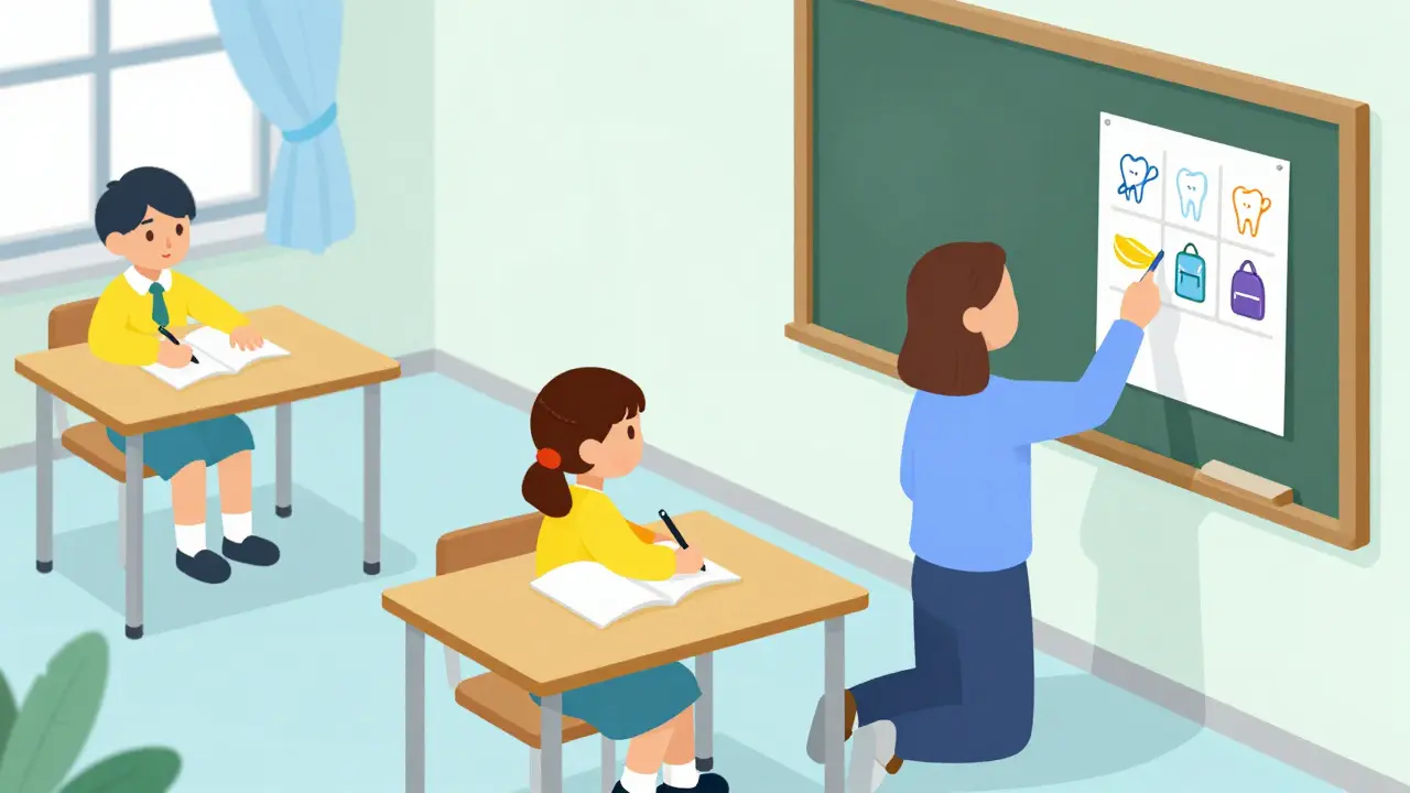 Učitel používá vizuální plán pro žáka s ADHD ve třídě