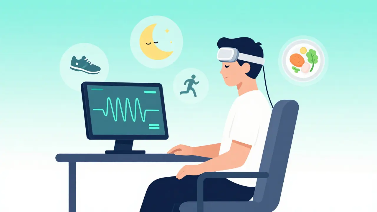 Člověk používající neurofeedback a zdravé návyky k řízení ADHD
