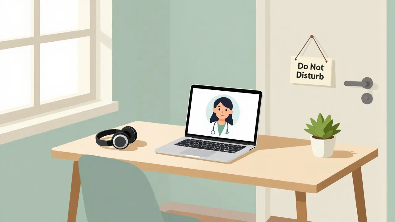 Připravené domácí prostředí pro soukromé online terapeutické sezení