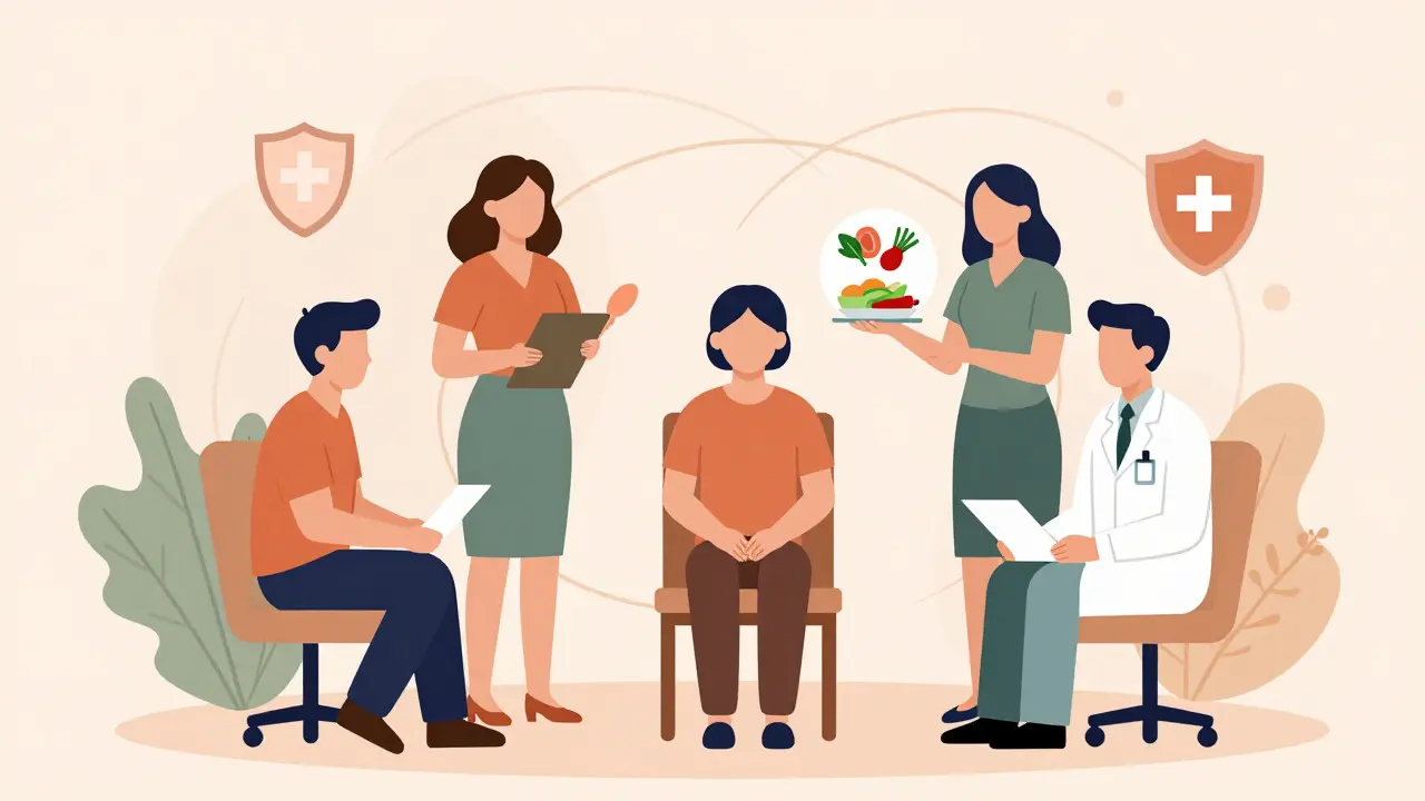 Ilustrace multidisciplinárního týmu podporujícího pacienta s poruchou příjmu potravy
