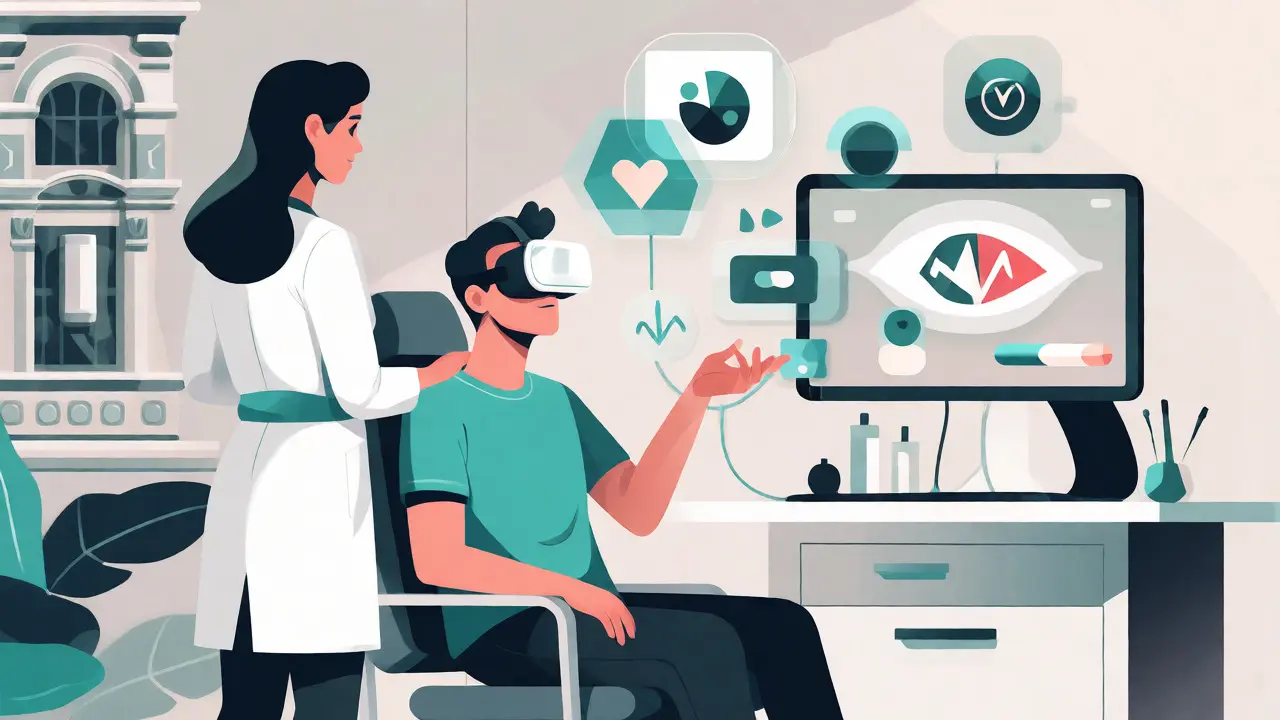 Terapeut sleduje fyziologická data klienta během VR terapie